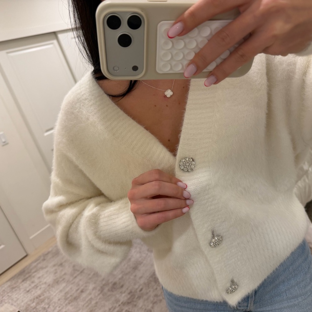 H&M Cream Cardigan with Crystal Buttons